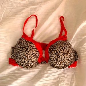 Red Lace Leopard Print Pushup Bra